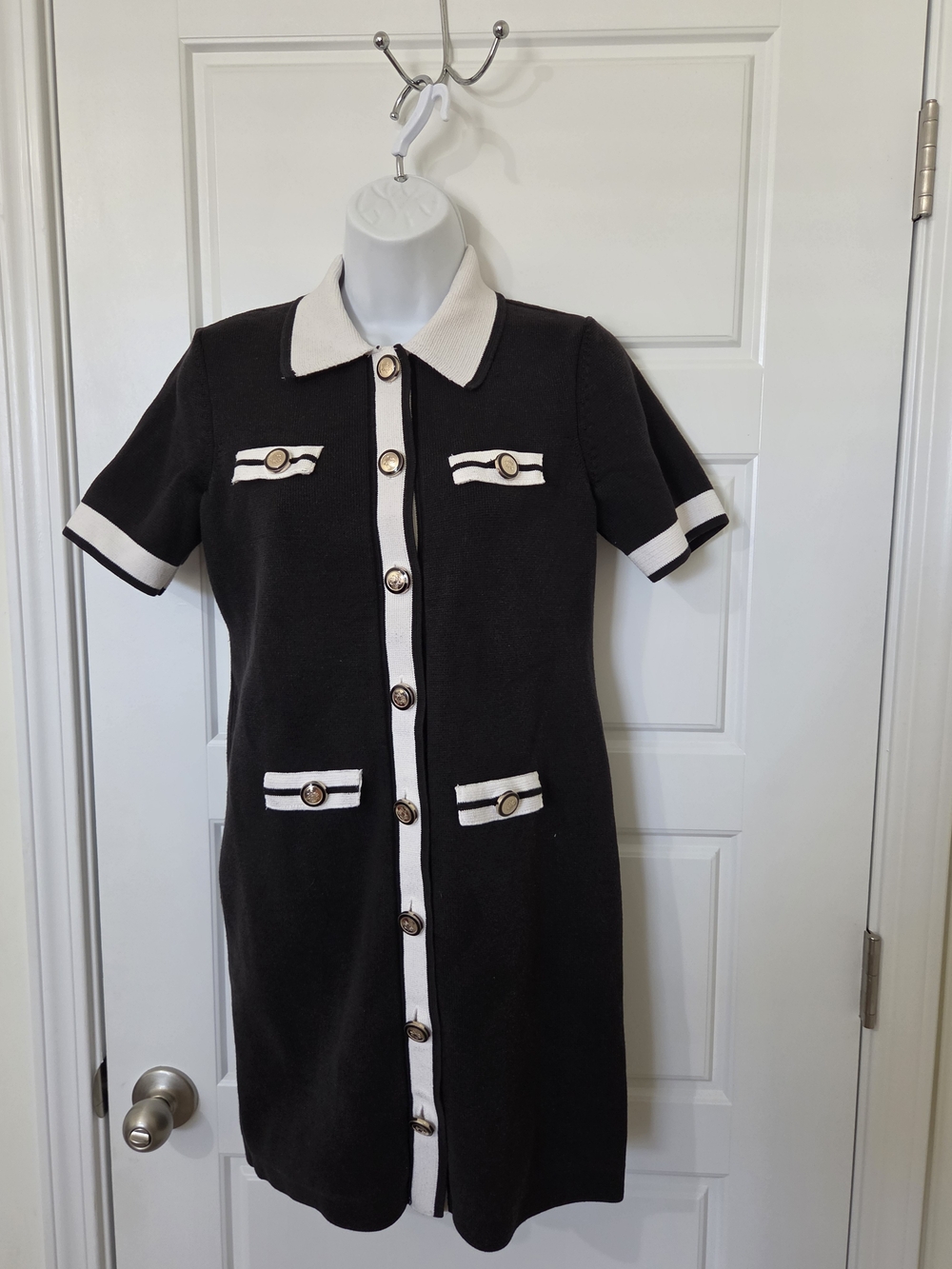 WHITE HOUSE BLACK MARKET MOD SHORT SLEEVE CONTRAST SWEATER MINI DRESS XS NWT